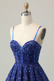 Robe corset corset à paillettes bleu foncé scintillant