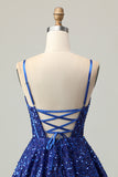 Robe corset corset à paillettes bleu foncé scintillant