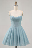 Corset bleu gris Une ligne spaghetti bretelles Robe de bal
