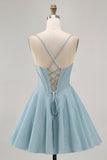 Corset bleu gris Une ligne spaghetti bretelles Robe de bal
