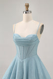 Corset bleu gris Une ligne spaghetti bretelles Robe de bal