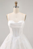 Corset trapèze blanc bretelles spaghetti robe de bal en satin avec appliques