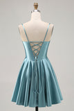 Corset Satin Gris Vert A-ligne Robe de cocktail