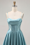 Corset Satin Gris Vert A-ligne Robe de cocktail
