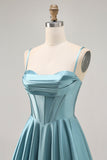 Corset Satin Gris Vert A-ligne Robe de cocktail