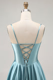 Corset Satin Gris Vert A-ligne Robe de cocktail