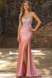 Corset Sirène Blush Sequins Longue robe de bal en satin avec fente