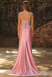 Corset Sirène Blush Sequins Longue robe de bal en satin avec fente