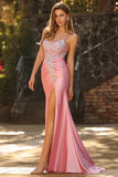 Corset Sirène Blush Sequins Longue robe de bal en satin avec fente