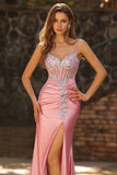 Corset Sirène Blush Sequins Longue robe de bal en satin avec fente