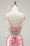 Blush Sirène Corset Sequin Robe de Bal Longue avec Fente à Volants