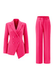 Fuchsia Peak Lapel 2 pièces Femmes Costumes avec Boutons