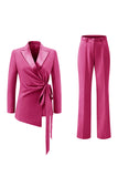Lilas Peak Lapel Ruched Femmes Costumes avec Ceinture
