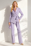 Lilas Peak Lapel Ruched Femmes Costumes avec Ceinture
