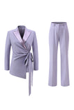 Lilas Peak Lapel Ruched Femmes Costumes avec Ceinture