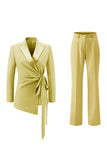 Lilas Peak Lapel Ruched Femmes Costumes avec Ceinture