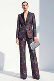 Bleu Rouge Floral Un Bouton Peak Revers Femmes Costumes