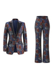 Bleu Rouge Floral Un Bouton Peak Revers Femmes Costumes