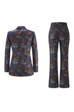 Bleu Rouge Floral Un Bouton Peak Revers Femmes Costumes