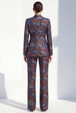 Bleu Rouge Floral Un Bouton Peak Revers Femmes Costumes