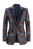 Bleu Rouge Floral Un Bouton Peak Revers Femmes Costumes
