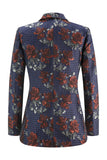 Bleu Rouge Floral Un Bouton Peak Revers Femmes Costumes