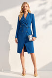 Robe blazer à double boutonnage à revers crantés bleu encre avec ceinture
