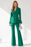 Costumes de bal 2 pièces vert foncé à double boutonnage avec manches évasées