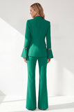 Costumes de bal 2 pièces vert foncé à double boutonnage avec manches évasées