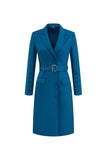 Robe blazer bleu foncé à revers simple avec ceinture