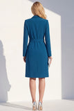 Robe blazer bleu foncé à revers simple avec ceinture