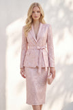 Paillette rose 2 pièces revers crantés Midi Prom Suits