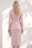 Paillette rose 2 pièces revers crantés Midi Prom Suits