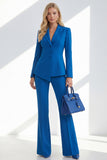 Bleu foncé 2 pièces pointe revers simple boutonnage femmes bal costumes