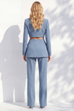 Costume de bal femme 2 pièces gris bleu à revers crantés avec découpes