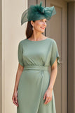 Eucalyptus mousseline de soie bateau col thé longueur robe d’invité de mariage