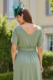 Eucalyptus mousseline de soie bateau col thé longueur robe d’invité de mariage