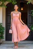Sunset A-ligne Mousseline de soie plissée longue robe de demoiselle d’honneur