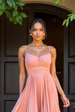 Sunset A-ligne Mousseline de soie plissée longue robe de demoiselle d’honneur