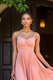 Sunset A-ligne Mousseline de soie plissée longue robe de demoiselle d’honneur