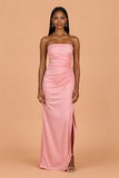 Blush Robe de demoiselle d’honneur longue sans bretelles en satin froncé