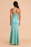 Robe de demoiselle d’honneur longue à bretelles en satin vert menthe