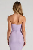 Robe longue de demoiselle d’honneur sirène sans bretelles lilas