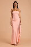 Blush Sheath Bustier Sans Volants Longue Robe de Demoiselle d’Honneur avec Fente