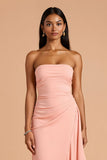 Blush Sheath Bustier Sans Volants Longue Robe de Demoiselle d’Honneur avec Fente