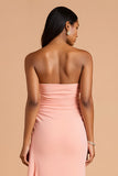 Blush Sheath Bustier Sans Volants Longue Robe de Demoiselle d’Honneur avec Fente