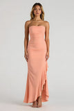 Sunset Mermaid Bustier Maxi Robe de demoiselle d’honneur avec volants