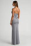 Gris acier Sirène Ruched Spaghetti Straps Robe longue de demoiselle d’honneur