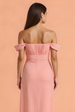 Fourreau Blush Robe de demoiselle d’honneur longue à épaules dénudées avec fente