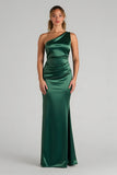 Robe de demoiselle d’honneur maxi épaule sirène vert foncé